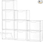 Stackable Storage Bins, Clear Acrylic Display Case, 9-Pack Acrylic Boxes with Lids, Clear Storage Containers Storage for Handbags, Collectibles & Figures