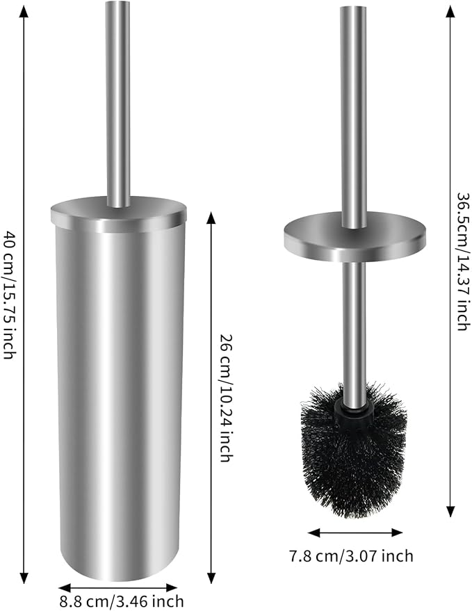 Stainless Steel Toilet Brush with Holder Set for Bathroom Storage and Organization Toilet Bowl Cleaner Brush and Holder (1, Silver)