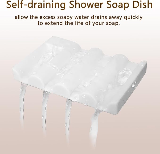 Soap Dish for Shower, Bathroom & Kitchen – Non-Slip, Self-Draining Design to Keep Soap Dry, Extend Soap Life – Easy to Clean, Compact & Durable (White, 2 pcs)