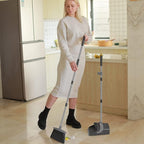 Broom and Dustpan Set, Dust pan with Long Handle, Broom with Dustpan Combo Set, Broom and Dustpan for Home, Indoor or Outdoor Cleaning Tool (Deep Gray&Light Gray)