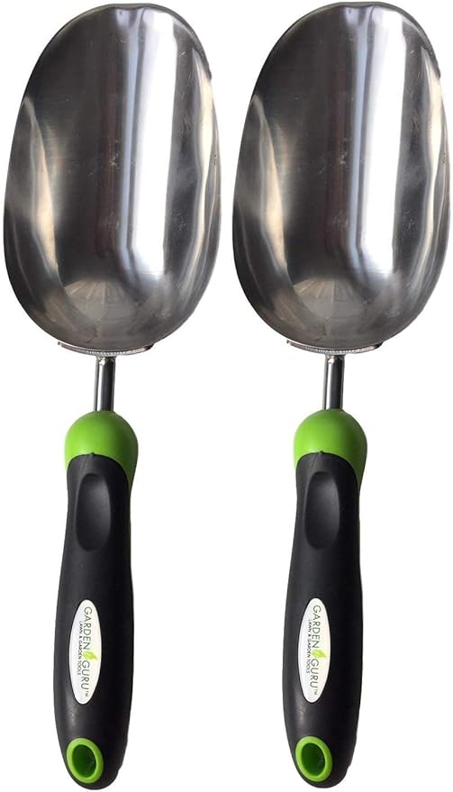 Garden Guru Super Strong Garden Scoop Trowel Shovel Transplanter - Stainless Steel - Rust Resistant - Ergonomic Grip - Perfect Hand Shovel for Gardening Transplanting and Digging (2 Pack)