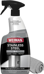 Weiman Stainless Steel Cleaner and Polish - Microfiber Cloth - Protects Appliances from Fingerprints and Leaves a Streak-Free Shine for Refrigerator | Dishwasher | Oven | Grill