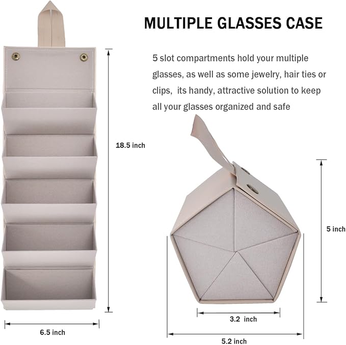 Kenpal Sunglasses Storage Organizer Holder Foldable Travel Case with 5 Slot Compartments for Multiple Glasses