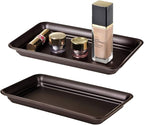 Vintage Farmhouse Decor Metal Vanity Tray(2 Pack),Countertop Guest Hand Towel Storage Organizer Tray Dispenser, Sturdy Holder for Perfume,Cosmetics, Jewelry, Makeup Bathroom Organizer (Bronze)