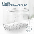 Soda Can Dispenser for Refrigerator with Lids, Stackable Drink Organizer for Fridge, Clear Plastic Refrigerator Organizer Bins, Beverage Can Holders for Pantry, Freezer, Kitchen, Cabinets Set of 2