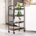 JANE EYRE Rolling Utility Storage Rack Cart on Wheels, Trolley Carft cart, Multi-Purpose Organizer Shelf (Black, 4 Tier)…