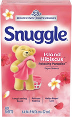 Snuggle Fabric Softner Dryer Sheets, 80 Count (Pack of 4) (80 Sheets, Fabric Softner Island Hibiscus Relaxing Paradise (Pack of 4))