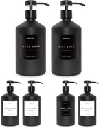 Luxury Glass Soap Dispenser Set of 2 - Elegant Glass Bottles with Matte Black Pumps, Ideal for Kitchen and Bathroom for Hand and Dish Soaps