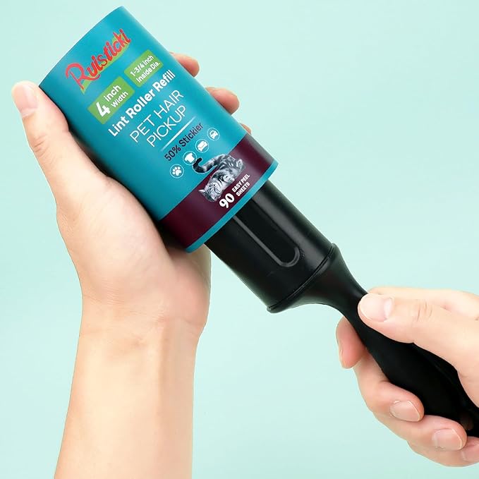 4 inch Lint Roller Refills Only for Scotch Brite Lint Roller Pet Hair Pickup Extra Sticky 90 Sheets per Refill 6 Pack - 540 Easy-Tear Adhesive Sheets Total (Inside Dia. 1 3/4 inch)