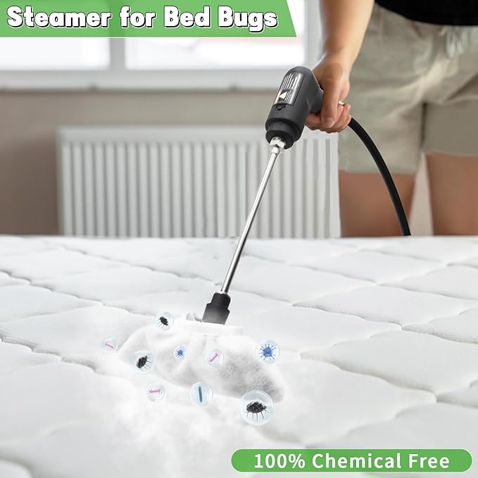 Handheld Steam Cleaner for Home, 2500W High Temperature Pressurized Machine, 1.6L Water Tank, Handle-Controlled Steam Output, Portable Cleaning Steamer for Car, Bed Bugs, Furniture, Grout (Green)