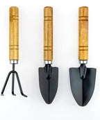 Gardenera Bonsai 3PC Gardening Tool Set: Rake, Spade, Shovel - Wooden Handles - Best Kit for Potted Plant, Flower and Seedling Care - Ergonomic Design for Little Hands - Great Gift for Gardeners