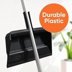 Superio Wide Plastic Dustpan with Comb - 16" Wide, Rubber Lip, Broom Handle Clip, Black