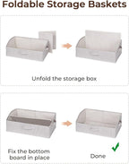 StorageWorks Closet Storage Bins, Trapezoid Organizer Box for Shelves, Fabric Clothes Bin, Foldable Organizing Baskets with Handles, Large, Khaki and Beige Stripes, 3-Pack