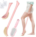 New Foot Brush & Foot File Set(2PCS), 3-in-1 Foot Scrubber in Shower, 10.2’’-27.5’’Adjustable Long Handle Foot Scrub Brush and Upgrade Foot File Callus Remover, Gift-Box Packed(Pink+Foot File)