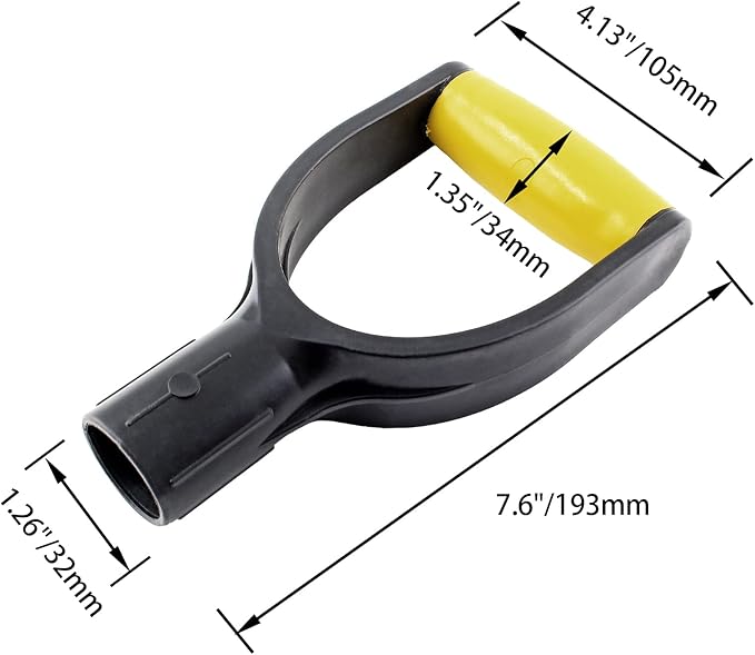 2 Pcs Plastic Shovel D Grip Handle, 32mm / 1.26" Inner Diameter Spade, for Digging Raking Tools, Yellow