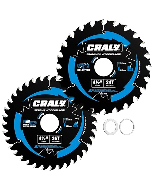 CRALY 4-1/2 Inch 24&36 Teeth Wood Cutting Framing/Fine Finish Circular Saw Blade, 7/8 Inch Arbor, Carbide Tipped, Thin Kerf, Black Ice™ Coating, for Plywood, MDF, OSB, Laminated, 2-Pack(C042436-2E)