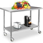 STABLEINK Stainless Steel Table with Caster Wheels 24 x 60 Inches 5ft, NSF Commercial Prep & Work Table with Adjustable Undershelf and Table Foot, for Commercial Kitchen, Restaurant, Hotel and Garage