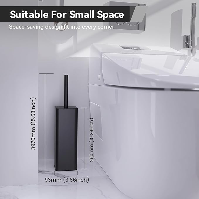 DOWRY Toilet Bowl Brush and Holder for Bathroom, Deep Cleaning Toilet Brush and Holder Set with Long Handle, Hidden Toilet Bowl Brush with Replaceable Head,Modern Decor Black Square 2PCS