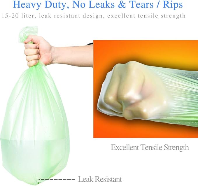 Jaoul Trash Bags 4 Gallon, Small Garbage Bags Strong Tear & Leak Resistant, Unscented Trash Bags for Kitchen, Bathroom, Office, Restroom, Car, Green, 100 Counts