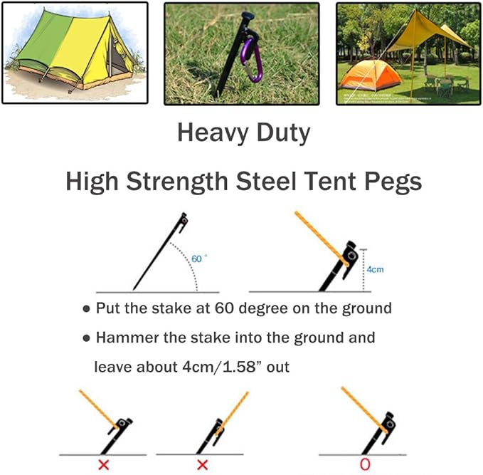 4 Pack Tent Stakes Heavy Duty Metal Tent Pegs for Camping Steel Tent Stakes 12 inch Unbreakable and Inflexible