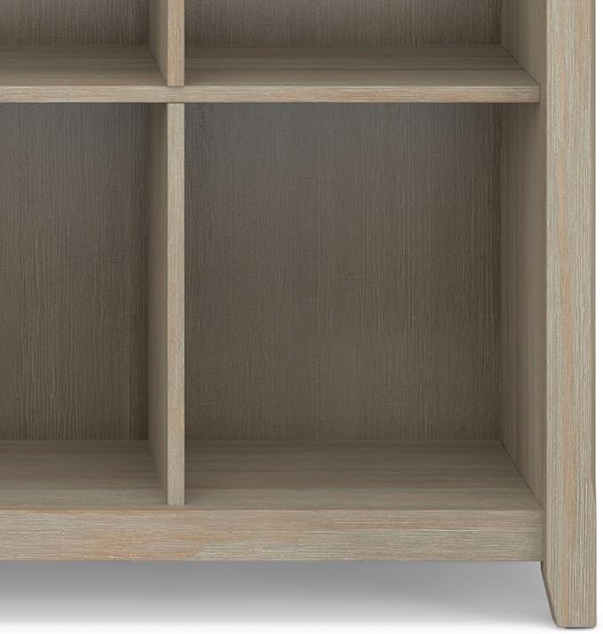 SIMPLIHOME Acadian Bookcase - 57 inch Tall 12-Cube Solid Wood Storage Display Unit in Distressed Grey, Transitional Cube Organizer for Living Room or Office with Fixed Shelves and Tapered Legs