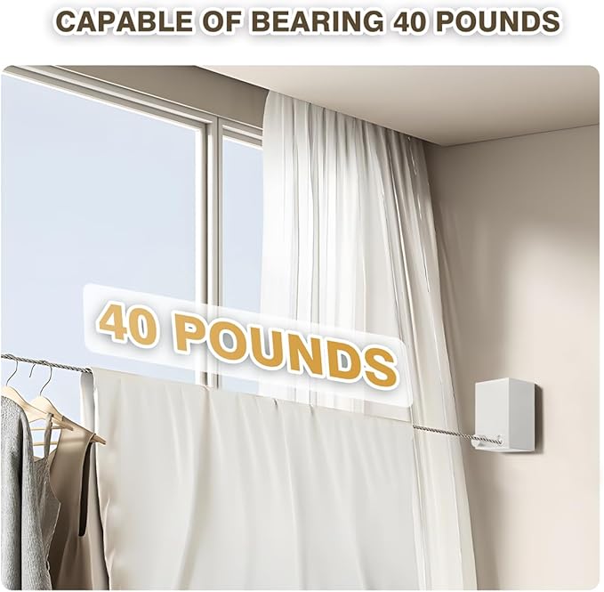 Retractable Clothesline, Clothes Line Retracting Indoor, Retractable Clothesline Indoor, Stainless Steel Travel Clothesline, Not Sagging, Suitable for Balconies, Courtyards, Laundry Rooms