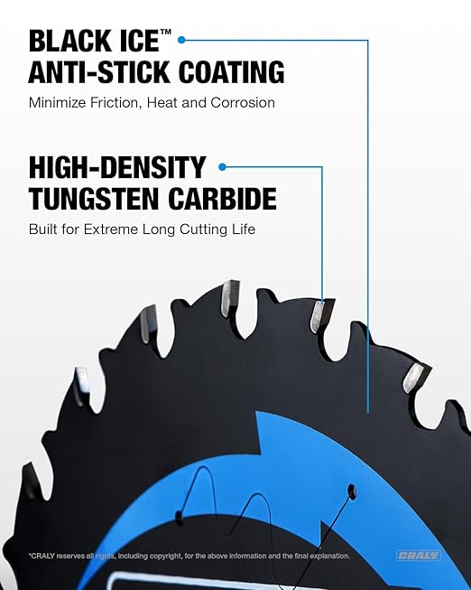 CRALY 4-1/2 Inch 24 Teeth Wood Cutting Framing Circular Saw Blade, 3/8 Inch Arbor, Carbide Tipped, Thin Kerf, Black Ice™ Coating, for Plywood, MDF, OSB, Laminated, 3-Pack(C0424FR-3)