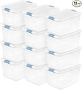 Sterilite 12 Pack Latching Box, Under Bed Storage Bins with Lids, Clear Plastic, 64 Quart - Heavy-Duty Organizing Containers for Closet, Bathroom, and Office