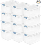 Sterilite 12 Pack Latching Box, Under Bed Storage Bins with Lids, Clear Plastic, 64 Quart - Heavy-Duty Organizing Containers for Closet, Bathroom, and Office