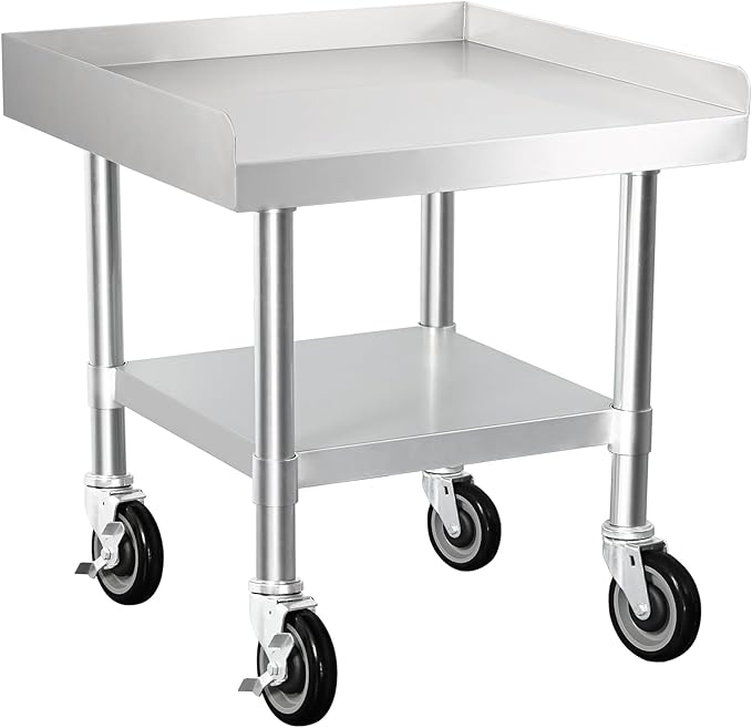 HARDURA Stainless Steel Equipment Work Stand 24" x 24" Prep Table with Under Shelf and Caster for Commercial & Workplace, Home, Hotel, Garage