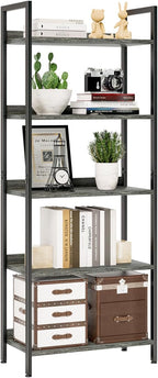 NUMENN Bookshelf, 5 Tier Bookshelves, Home Office Bookcase Shelf Storage Organizer, Free Standing Storage Shelving Unit for Bedroom, Living Room and Home Office, Dark Grey