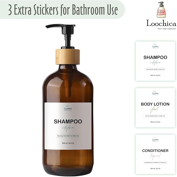 Dish Amber Glass Soap Dispenser with Plastic Pump, 16 Oz Brown Dish Soap Dispenser Set Refillable Reusable Apothecary Soap Pump Dispenser Bottles for Bathroom and Kitchen