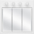Design House Concord Medicine Cabinet, 3 Mirrored Doors, Pre-Assembled, Surface Mount, 4 Lights, White Wood Frame Wall Cabinet, 30 in W x 5 in D x 30 in H, 532382-WHT