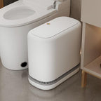 O-MART Bathroom Trash Can with Lid, Slim 3.2 Gallon Vacuum adsorption Garbage Bin, Narrow Press Top Waste Basket for Odor Control & Dog Proof for Bathroom Bedroom Office Home