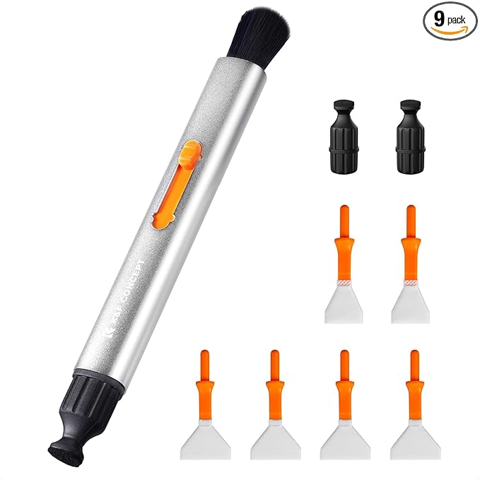 K&F Concept® Multifunctional Lens Cleaning Pen, Replaceable Pen Tip with Cleaning Brush+Carbon Tip*2+APS-C Sensor Swab*2+Full-Frame Sensor Swab*4 for Camera Filters Telescope Drone AR VR Tablet