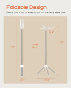 Clothes Drying Rack Foldable, 59 inch Tripod Laundry Drying Rack Indoor with Rotating Clothes Rail for 27 Pieces of Clothes, Space Saving, Stainless Steel, White and Silver CDR001W01