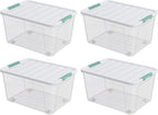 4-Pack Clear Plastic Storage Box with Wheels, 85 Quart Large Plastic Storage Bins with Latch Lids