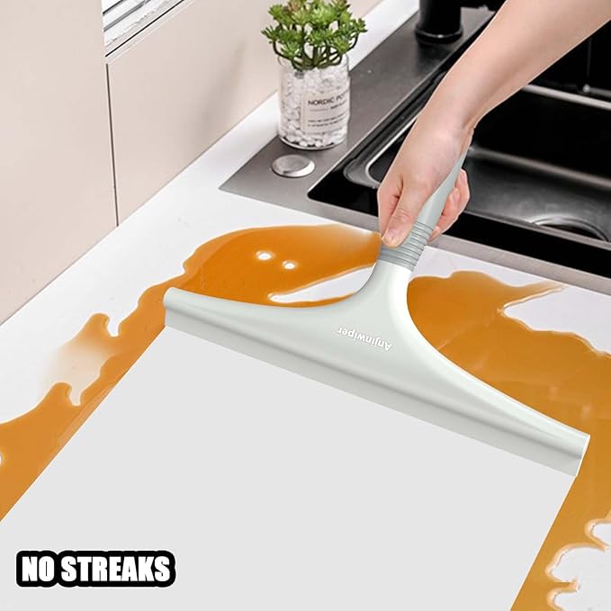 All-Purpose Shower Squeegee for Glass Doors, Silicone Squeegee for Bathroom, Shower Doors, Mirrors, Tiles, 10 inch, Grey