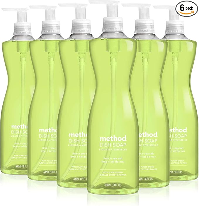 Method Gel Dish Soap, Lime + Sea Salt, Tough on Grease, 18 Fl Oz (Pack of 6)