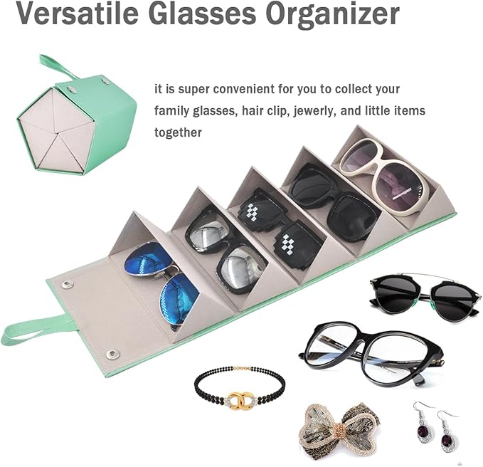 Kenpal Sunglasses Storage Organizer Holder Foldable Travel Case with 5 Slot Compartments for Multiple Glasses