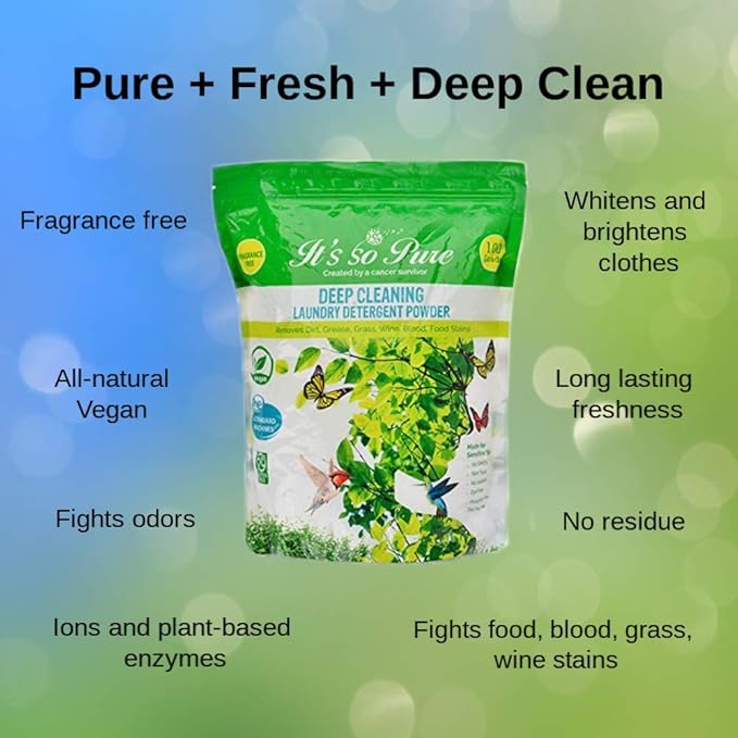 It’s So Pure All Natural Laundry Detergent Powder – Deep Cleaning, Removes Dirt, Grease, Stains – Non-toxic, Vegan, Fragrance Free Laundry for Sensitive Skin, HE Compatible (100 Loads)