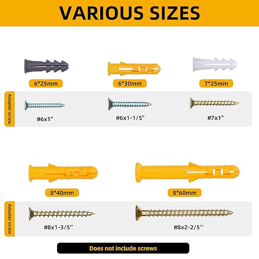 90 Pcs Premium Quality Plastic Drywall Wall Anchors (Screws No Included),Bulk Pack #8x2-2/5