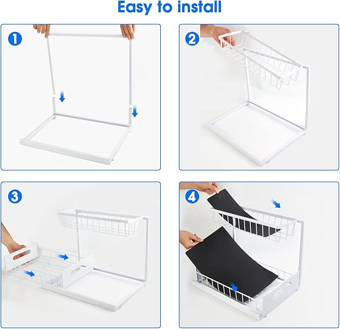 2 Pack Under Sink Organizer, 2 Tier Under Sink Organizers and Storage Multi-Purpose Under Sink Storage for Bathroom Kitchen (White)