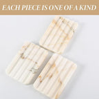 Koville Natural Marble Soap Dish for Bathroom Shower, White Gold Marble Soap Tray for Bathroom, Stone Soap Tray for Sink, Stripe Grooves Soap Saver Keep Soap Bars Dry Easy Clean