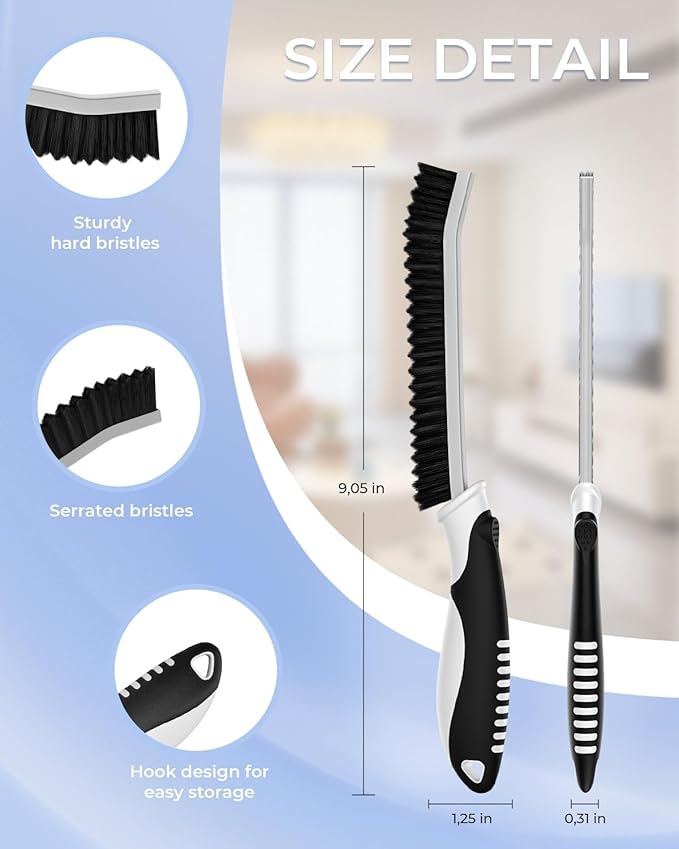Crevice Cleaning Brushes, Serrated Scrub Brush Tool for Hard to Reach Tight Space, Cleaner Brushes, Cleaning Supplies, Home Essentials for Shower, Bathroom, Kitchen, Window, Toilet, Sink