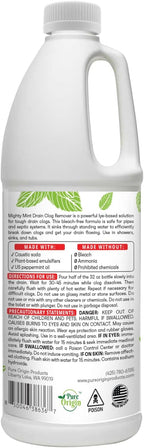 Mighty Mint Drain Clog Remover, Safe for Pipes and Septic, Dissolves Hair & Grease, Clears Blocked Drains and Deodorizes, Natural Mint Scent, 32oz (Pack of 2)