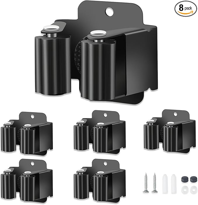 8 PCS Broom Holder Wall Mount, Upgraded Heavy Duty Mop and Broom Holder Wall Mount, Stainless Steel Broom Hanger Mop Holder Rack for Kitchen Laundry Garden Tool Organizer