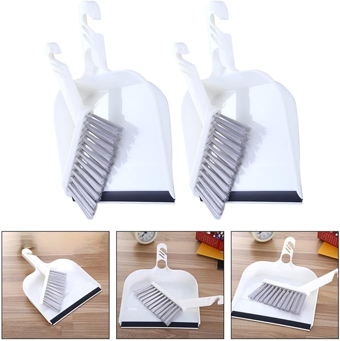 Mini Broom and Dustpan Set 2pcs White, Handheld Household Cleaning Brush Combo for Kitchen and Desktop Use, Compact Home Cleaning Accessory