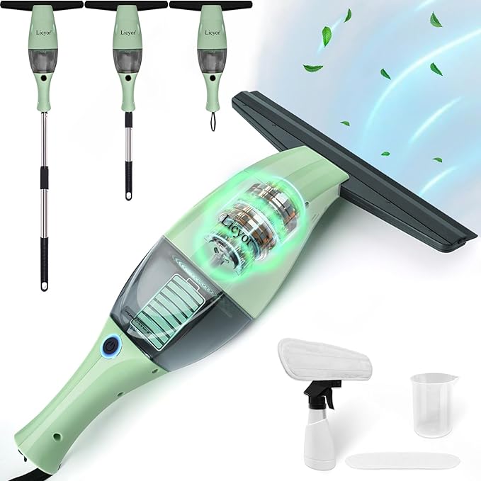 Rechargeable Window Vac, Window Vacuum Squeegee, Cordless Window Vacuum Cleaner Set, Electric Cleaning Tool for Windows, Tiles, Mirrors, Visual Water Tank