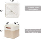 HNZIGE Foldable Storage Baskets(4 Pack) Cube Storage Baskets for Shelves,Storage Cubes for Organizing Closet,12x12 Baskets for Cube Storage,Home Organization with Handles(White&Beige)